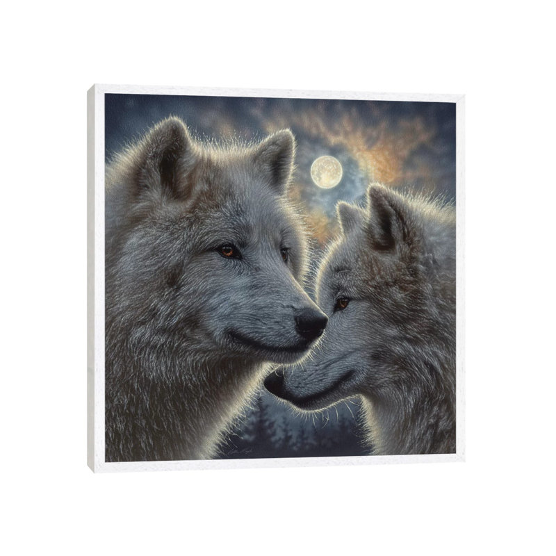 Moonlight Wolf Mates by Collin Bogle - Print on Canvas, 93.98cm H x 93.98cm W x 3.81cm D, White Framed
