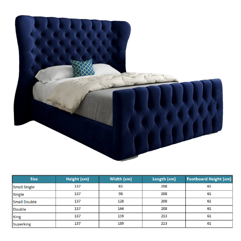 Bettencourt Upholstered Bed, Small Single (2'6), Blue