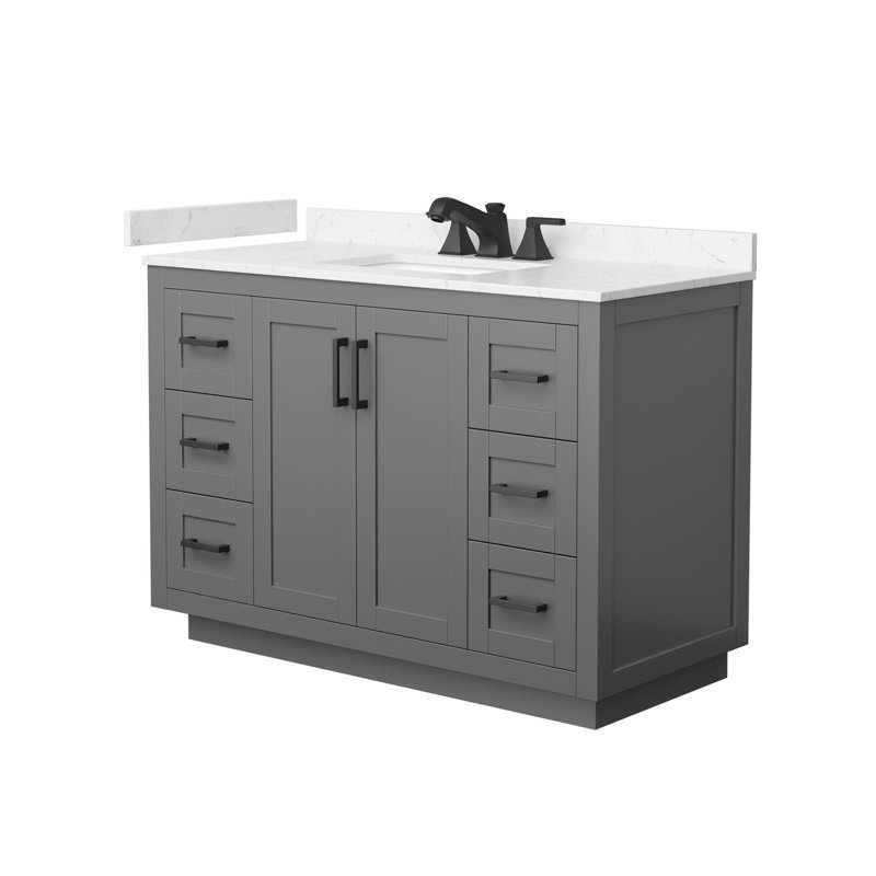 Ensemble de meuble-lavabo simple autoportant avec plateau en marbre Miranda, Gris, Noir mat