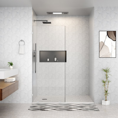 34" W x 78" H Frameless Fixed Glass Shower Panel, Chrome Nano-Coated Tempered Glass Shower Door for Walk-In Bathroom