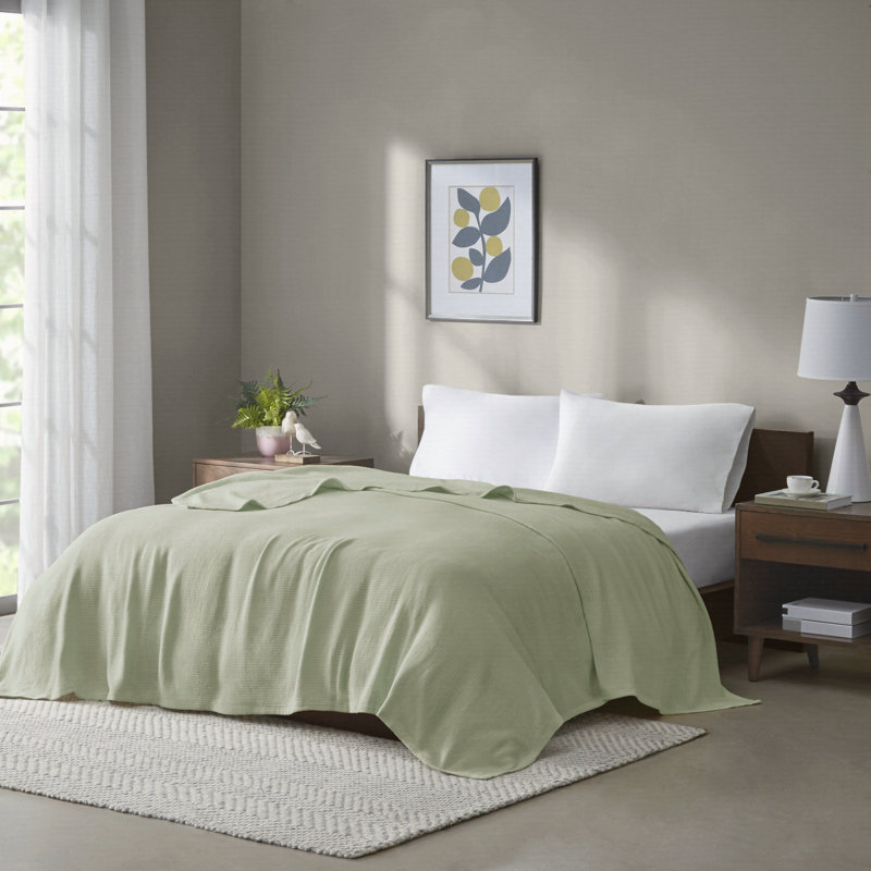 1 PCS Queen Cotton Blanket Green, Twin