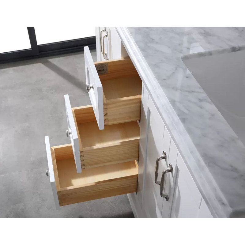 Ensemble de meuble-lavabo simple en bois massif 60 po avec rangement Maredo, miroir non inclus, Blanc