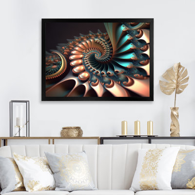 Fractal Wave en turquoise et or II - reproduction sur toile