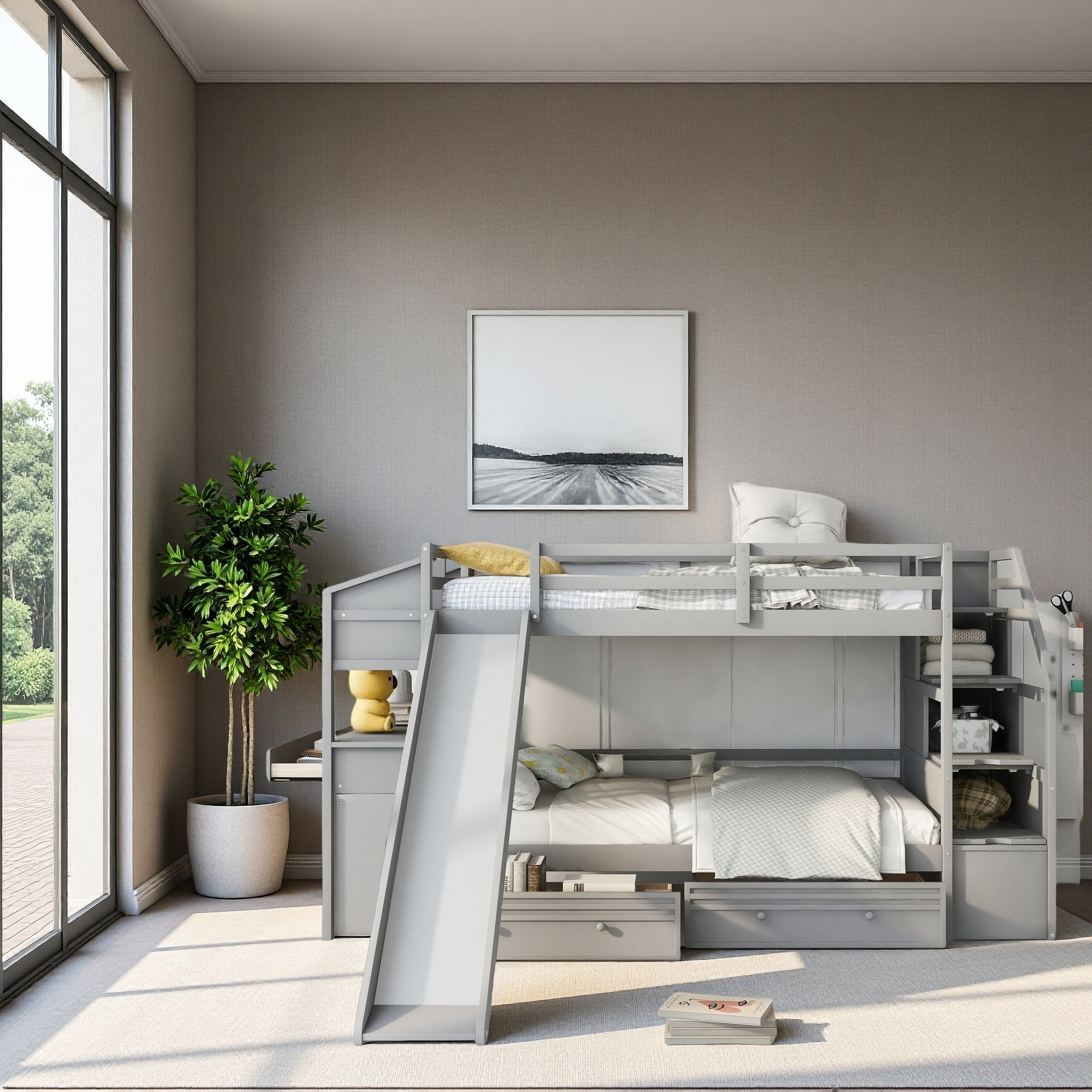 Harriet Bee Twin Over Twin Bunk Bed With Storage Staircase - Wayfair Canada