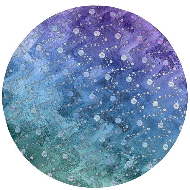 Tapis de planètes et d’étoiles mauve/vert/bleu, Rond 5 pi