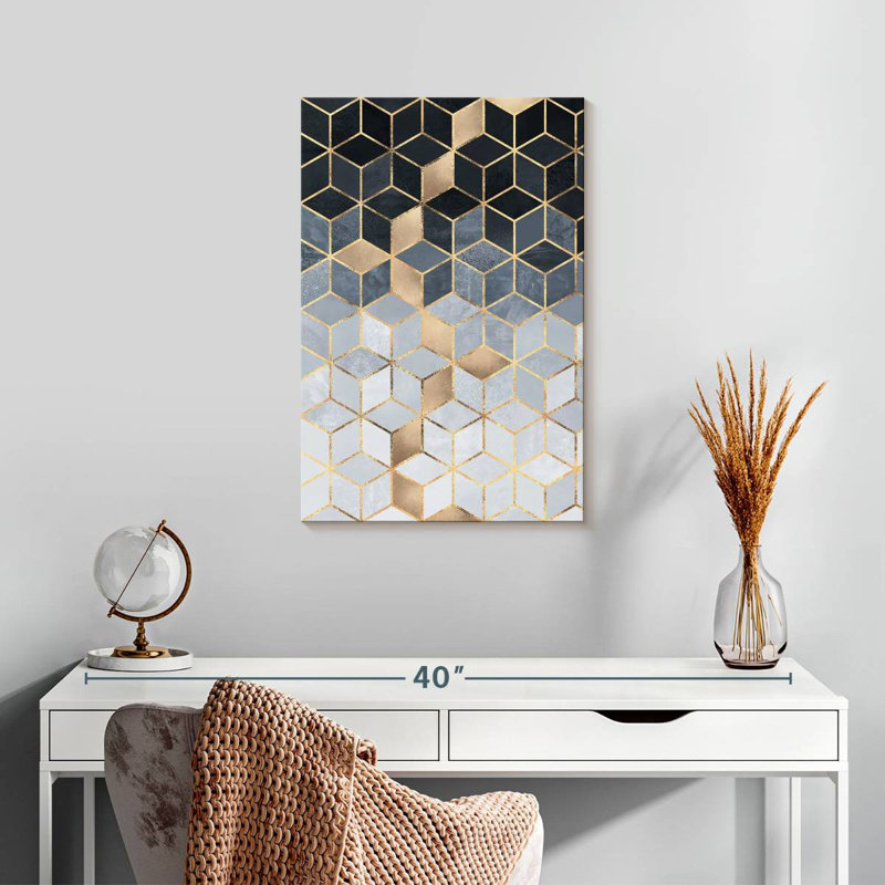 Avery Soft Blue Gradient Cubes Rectangular, 24" H x 16" W