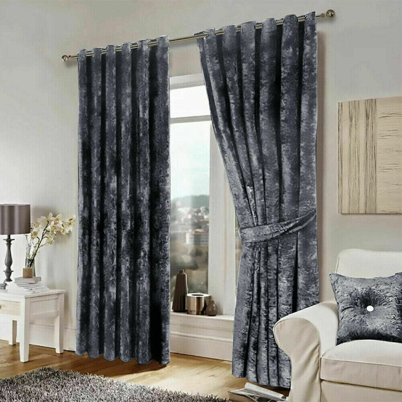 Daire Velvet Blackout Curtain Pair, 228 W x 228 D cm, Grey
