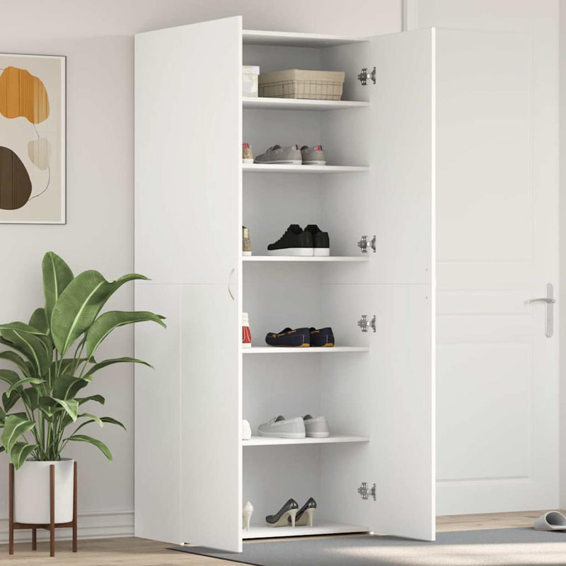 Shoe Cabinet With Door 80 X 35.5 X 180 Cm Engineered Wood, White