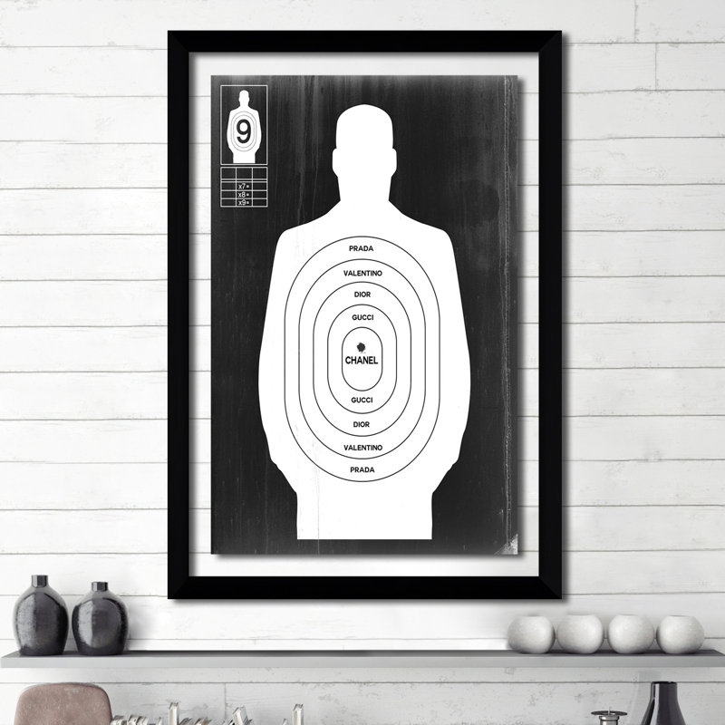 « target practice », impression, H 51,5 po x l 35,5 po x P 0,75 po, H 27,5 po x l 21,5 po x P 0,75 po