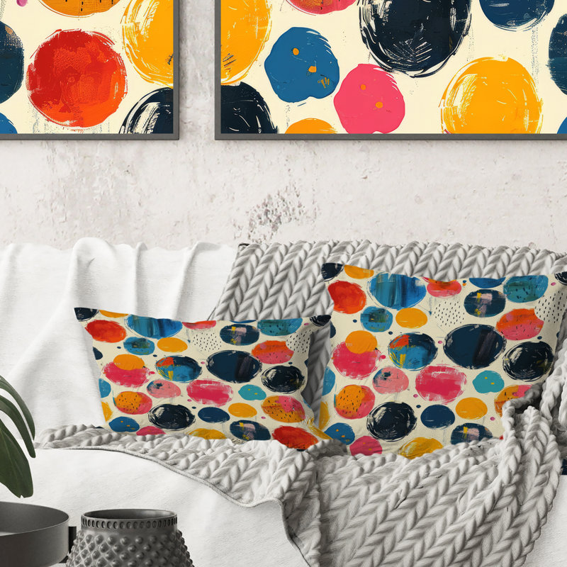 Coussin décoratif à pois orange et vert VI, H 18 po x l 18 po