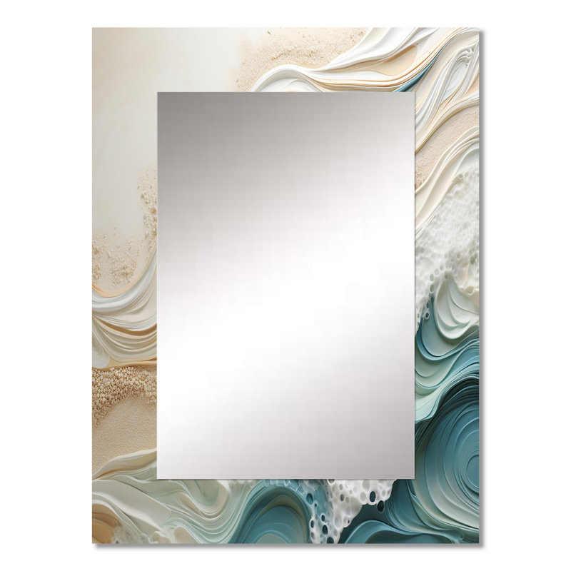 Modern Blue And Beige Sand Aerial View IV - Beach Sand Unique Mirror, Beige Large Wall Mirror, Printed Metal Art, 32" x 24"
