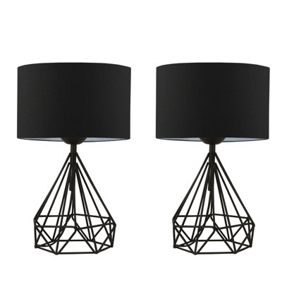 Lampe de table moderne noire de 15 po x 9,8 po | 100% métal avec capuchon en tissu, 16,1 pouces de hauteur | Douille E27, 40 W maximum | Éclairage élégant pour la maison et le bureau, conception élégante de couleur unie