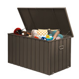 Domi Louvered 49.41'' W 100 Gallons Water Resistant Lockable Deck Box with Wheels in Brown