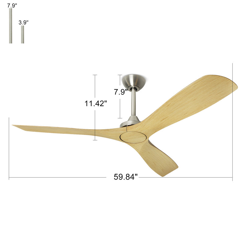60" Ceiling Fan without Light, with Remote Control, Natural, 60" L x 60" W