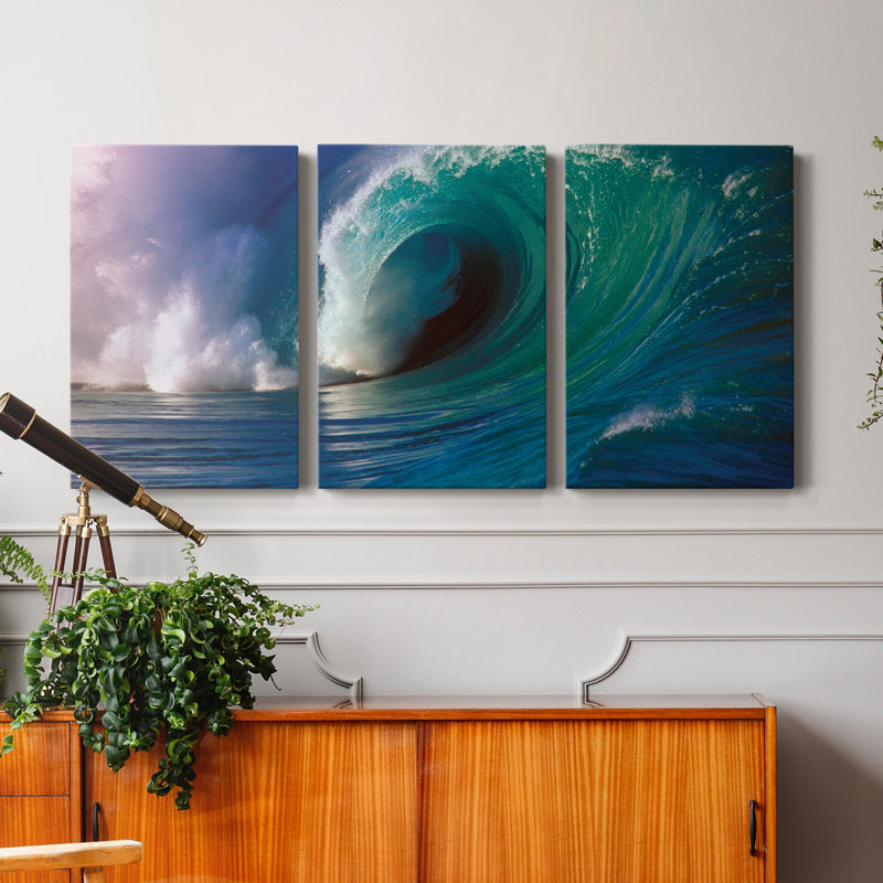 Waimea Bay Wave - Toile tendue avec châssis de qualité supérieure - Prêt à être accroché, H 60 po x l 120 po x P 1 po