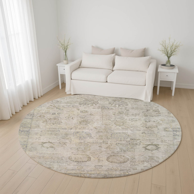 Premium Machine Washable Verlin AMF1769 Border Rug, Round 8'
