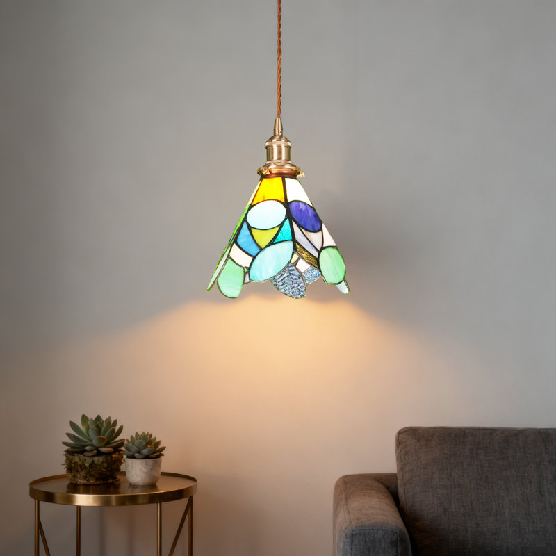 Luminaire suspendu en verre coloré 1 lumière de style Tiffany