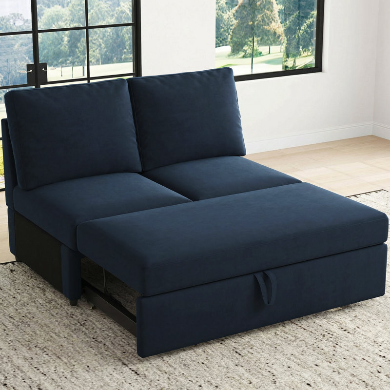 Module de canapé-lit modulaire sans accoudoirs Rafael, Velours bleu