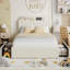 Cadre de lit grand format avec 2 tiroirs flexibles, cadre de lit plateforme tapissier avec tête de lit bibliothèque Boucle, cadre de lit pour enfants / filles, assemblage facile, aucun sommier requis, silencieux, beige-2064128709-2064128711