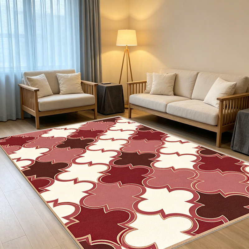 Red Quatrefoil Tile carpet-easy to clean, machine-washable, soft and comfortable; suitable for door mats, kitchens, living rooms, bedrooms, corridors, and laundry areas. Easy to clean, durable carpet for home decoration.