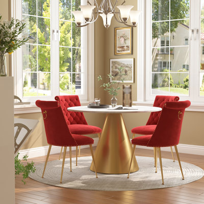 Magallanes 4-Person Round Marble Table Velvet Chairs Dining Set