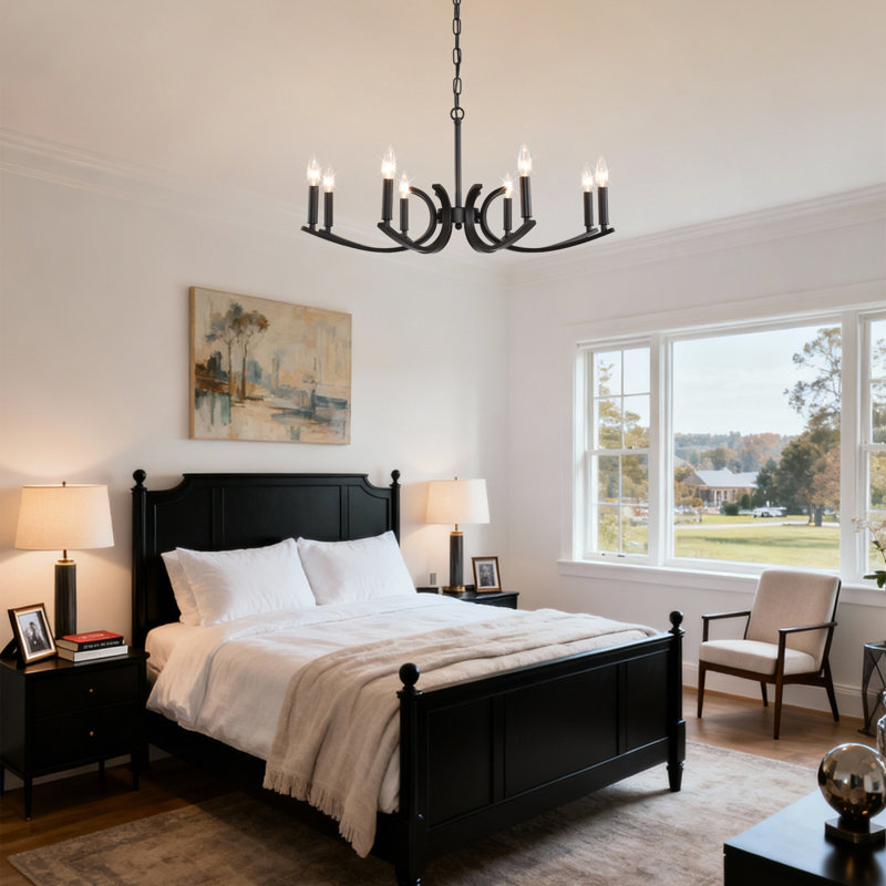Lustre de ferme réglable à 8 lumières pour plafonds hauts