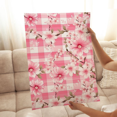 Floral Pink Plaid Flowers V Unframed Art Print