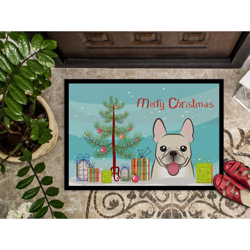 Tapis antidérapant pour arbre de Noël et bouledogue français, Rectangle 1 pi 6 po x 2 pi 3 po