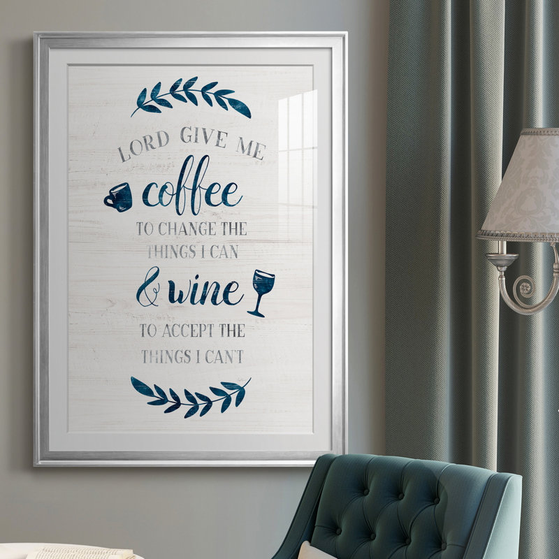 «Coffee and Wine» - Art textuel avec cadre photo, Argent, H 30,5 po x l 42,5 po x P 1,5 po