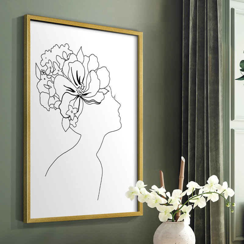 Croquis floral Fashion I, reproduction encadrée - bois massif, H 14 po x l 11 po