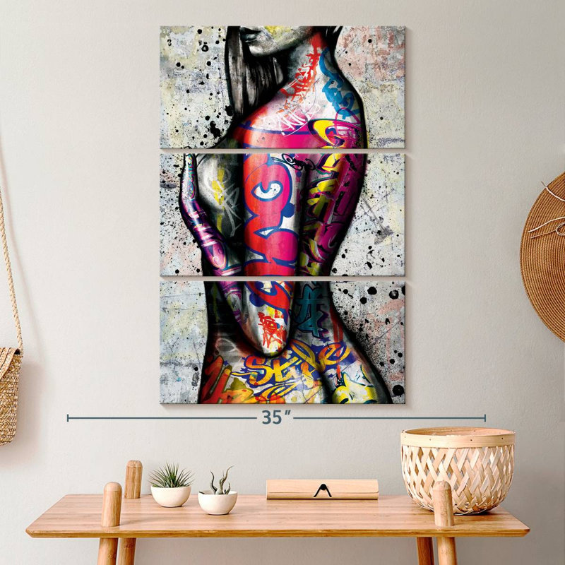 Ensemble de 3 pièces d'art corporel sur toile Edgy, H 32 po x l 20 po x P 1,25 po