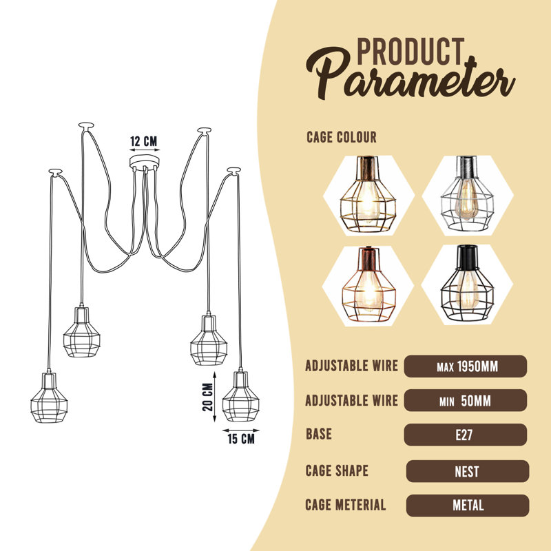 Corryn 4 - Light Cluster Pendant, Brushed Silver