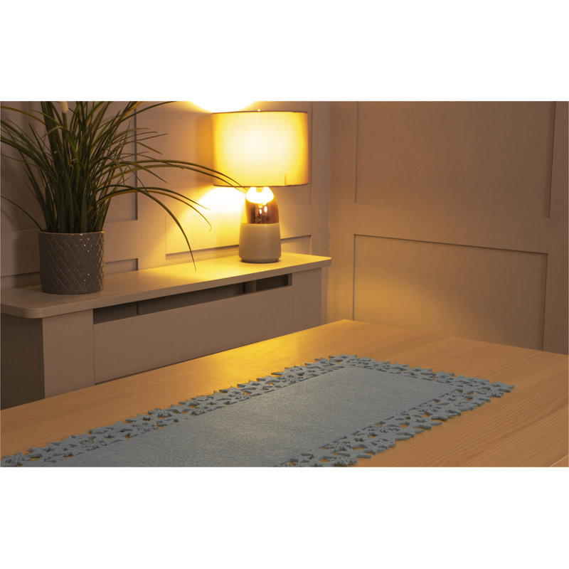 Rectangular Felt Table Runner with Openwork Star and Snowflake Design, Grey