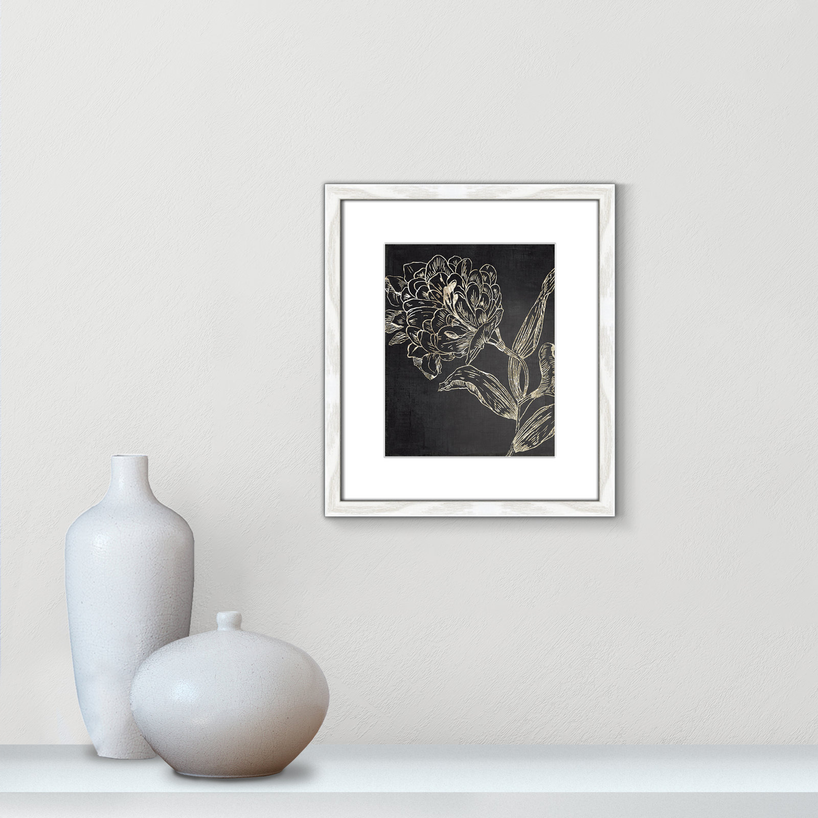 Clarendon "Golden Flower Folklore II" Print, 15" H x 13" W, White Wood Grain