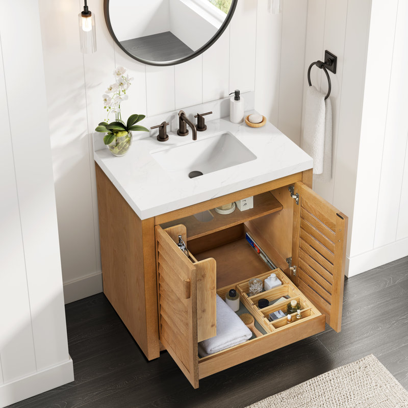 Meuble-lavabo simple en bois massif Stonehaven, Chêne naturel, 36"