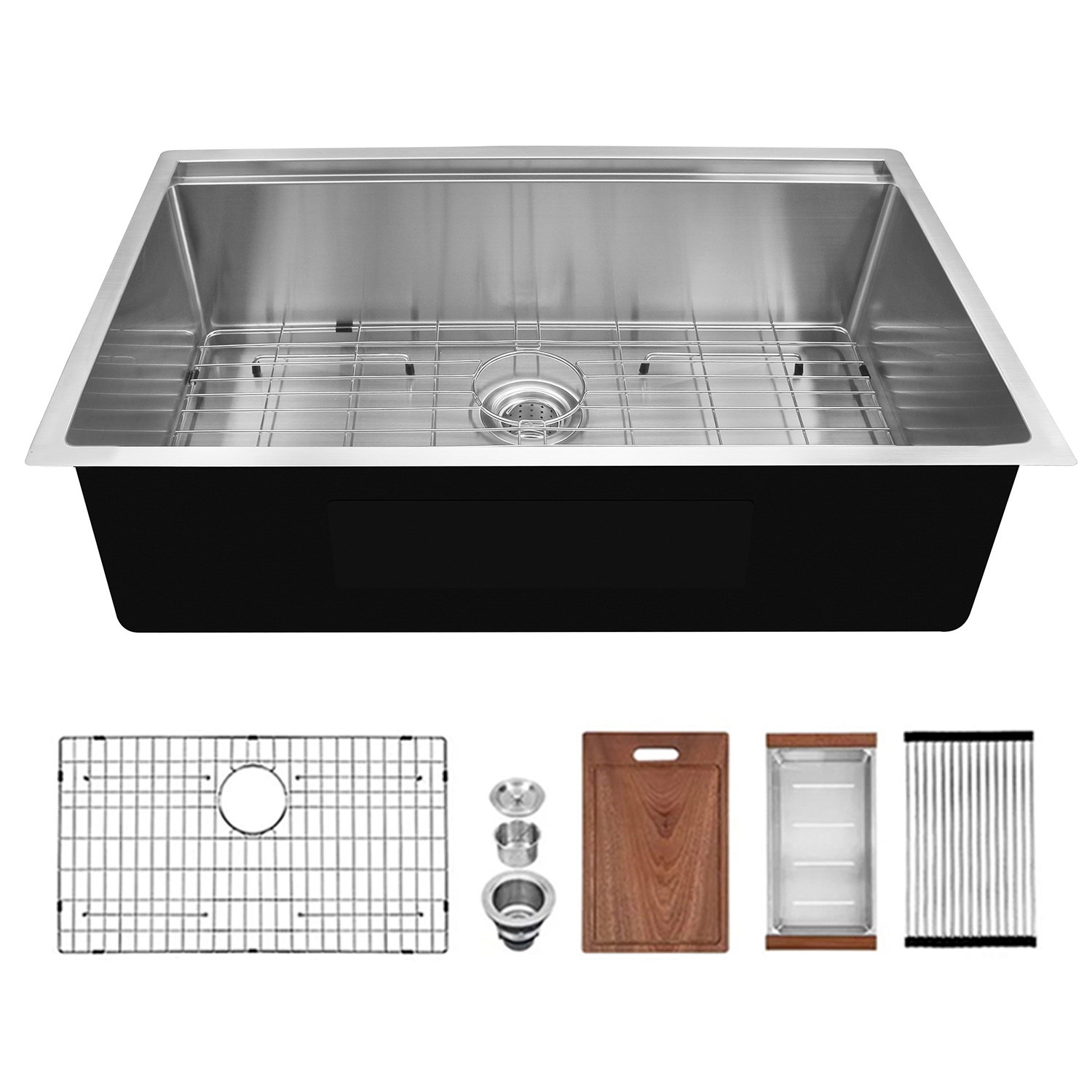 ALWEN 30X19 inch Workstation Ledge kitchen Sink Undermount Kitchen Sink 304 Stainless Steel Single Bowl - 1