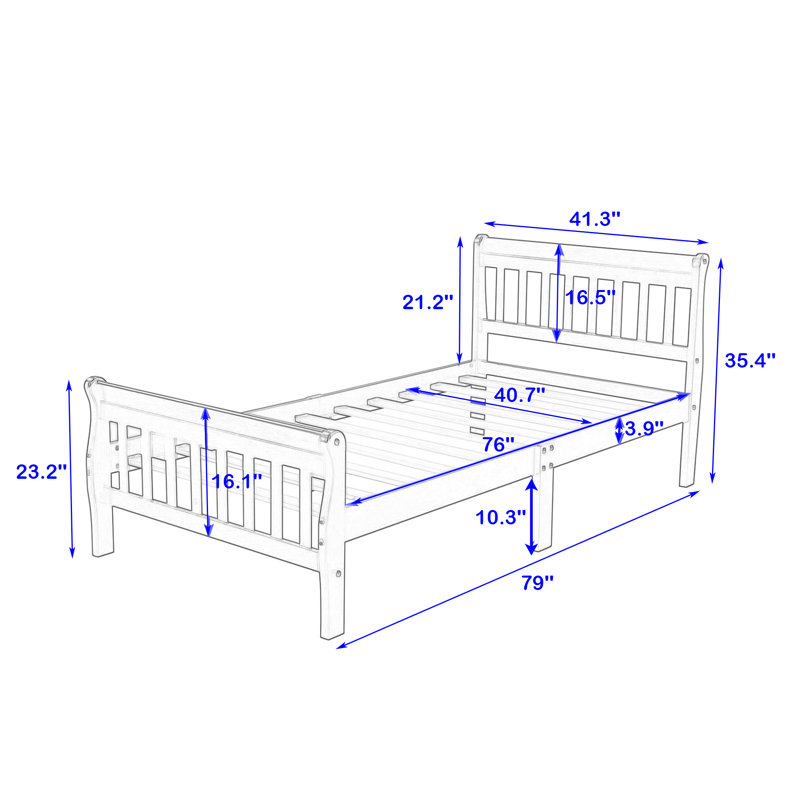 Dicky Twin Size Wooden Platform Bed with Headboard, Walnut