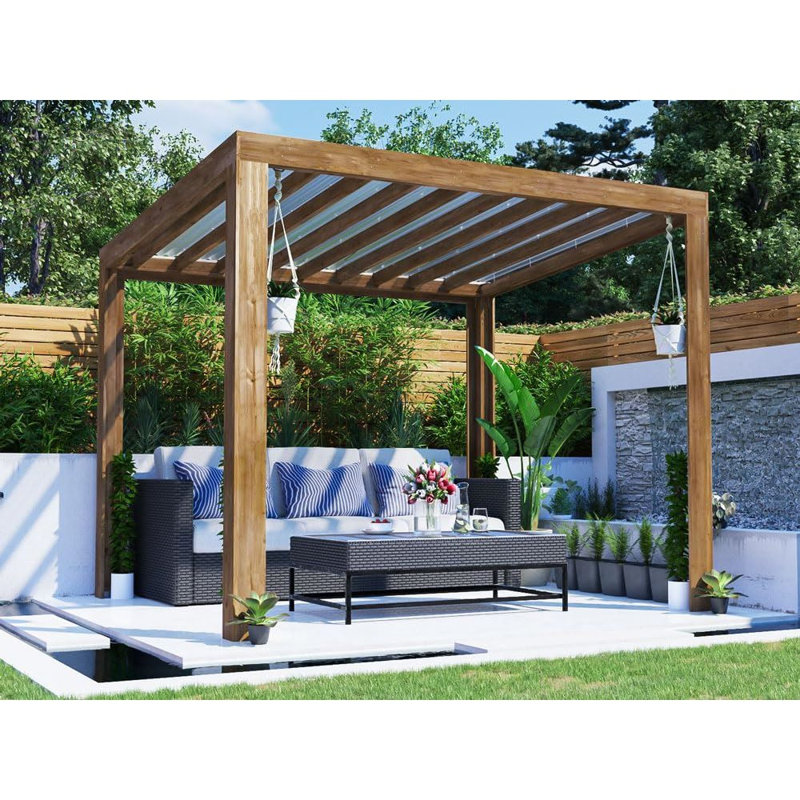 Dunster House Pergola with Roof Pressure Treated Wooden Outdoor Canopy Shelter TerraCube, 244" H x 295" W x 350" D