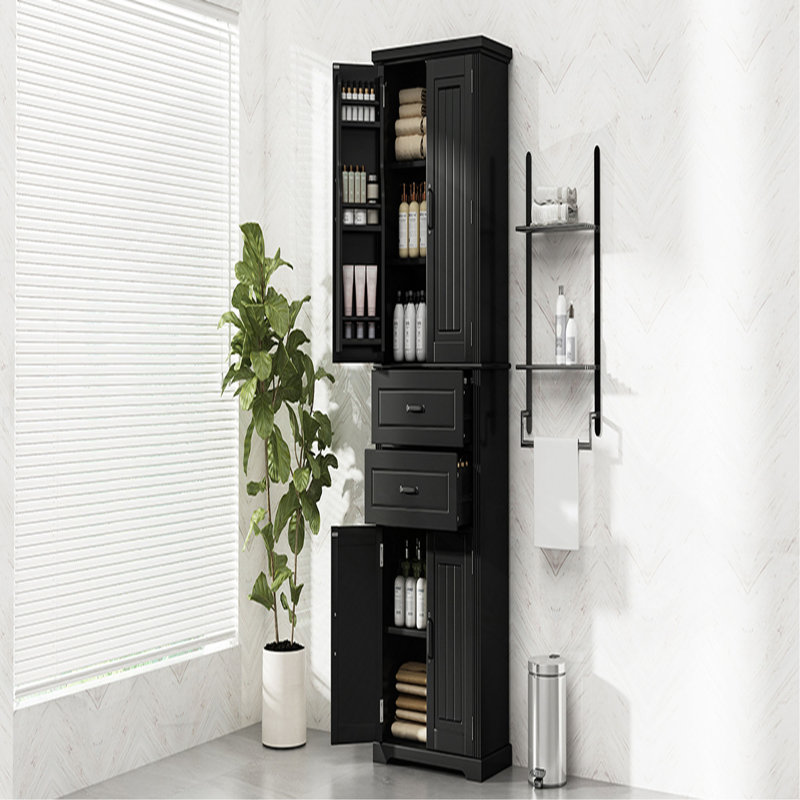 Armoire de rangement avec espace de rangement multifonctionnel, portes avec tablettes de rangement, 2 tiroirs, tablette réglable