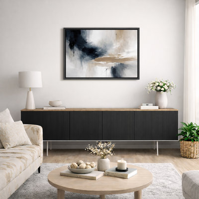 Abstrait bleu beige fluide, œuvre d'art moderne, images de salon moderne, impression sur toile encadrée
