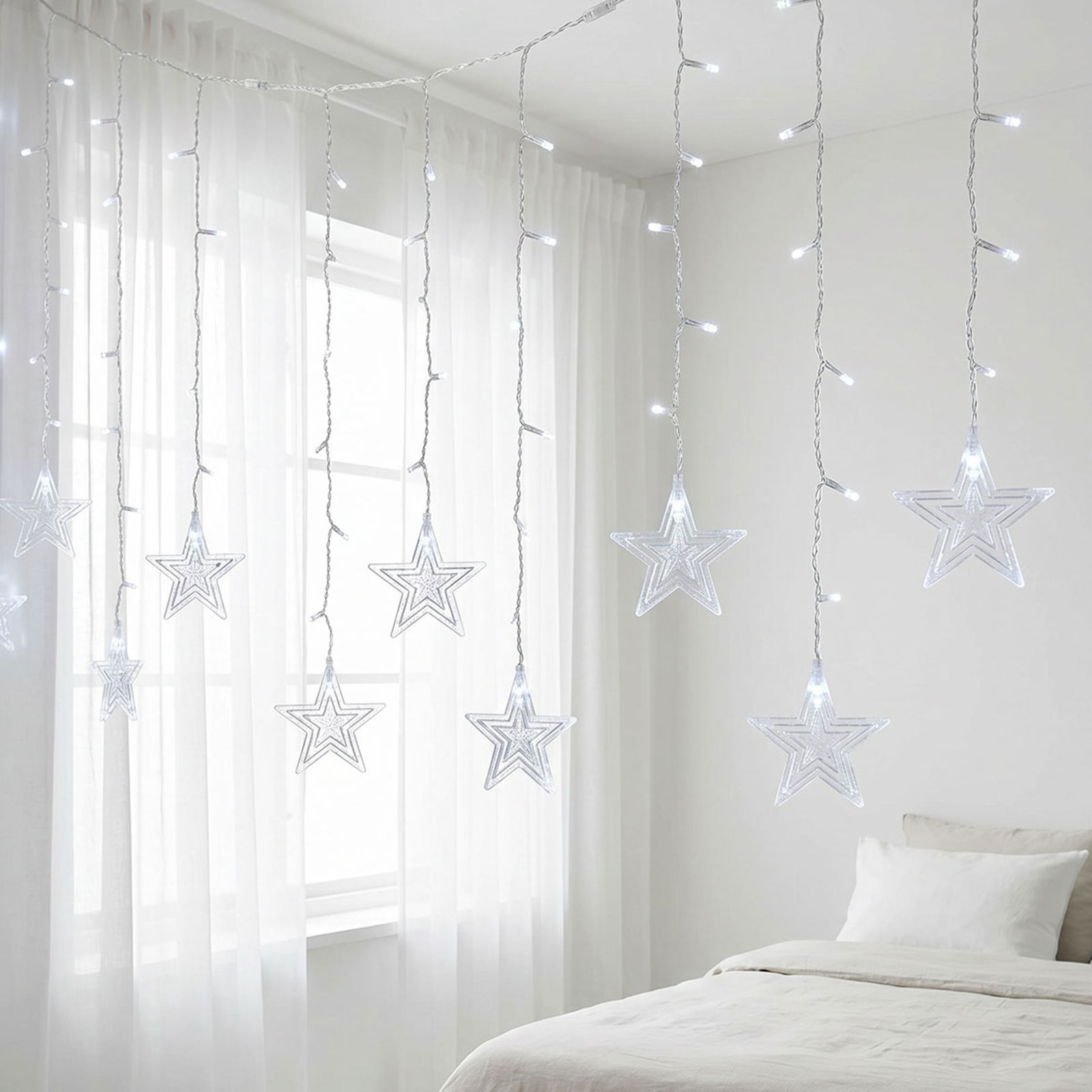 11.5' Star LED String Lights, White