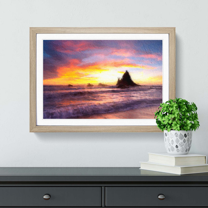 Martins Beach - Picture Frame Painting Print, 36cm H x 48cm W x 2cm D, Oak Framed