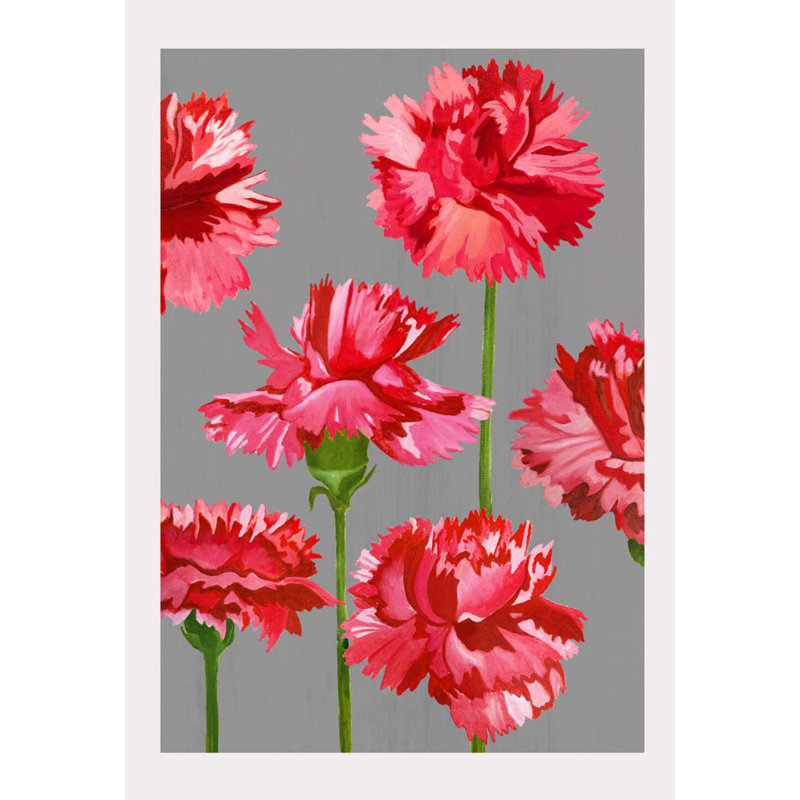 Red Carnations On Gray Print, 22" H x 17" W
