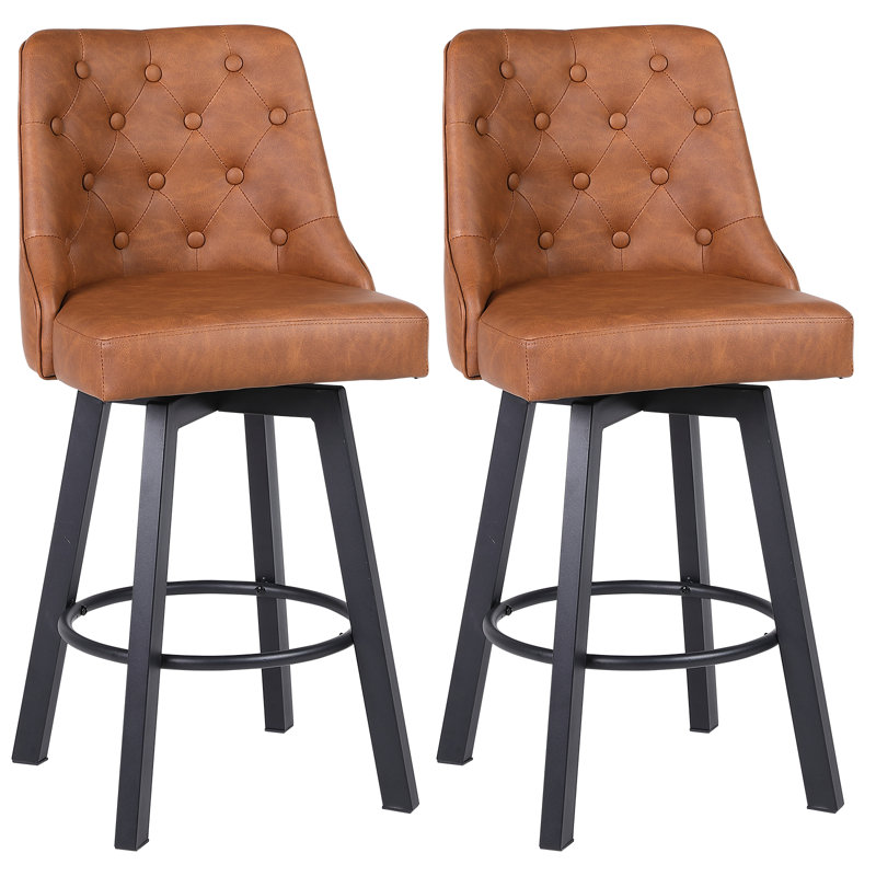 Swivel Upholstered Counter Stool with Metal Frame, Brown