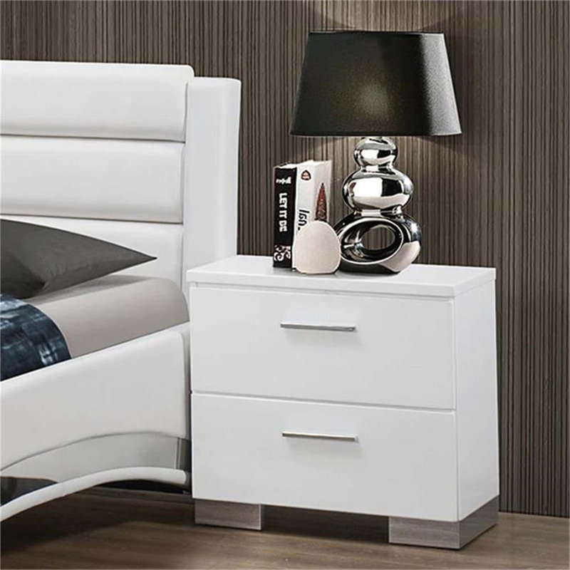 Table de chevet contemporaine à finition ultrabrillante avec deux tiroirs de rangement, parfaite pour les chambres à coucher modernes et élégantes