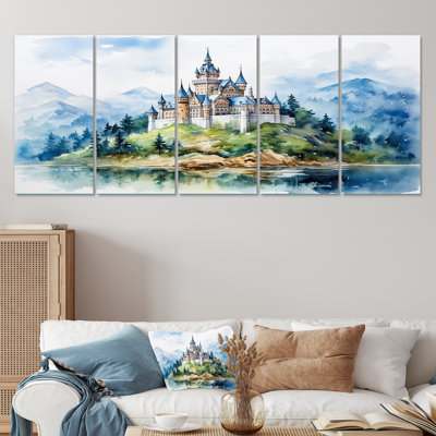 Château magique au bord du lac - ensemble d'art mural 5 pièces