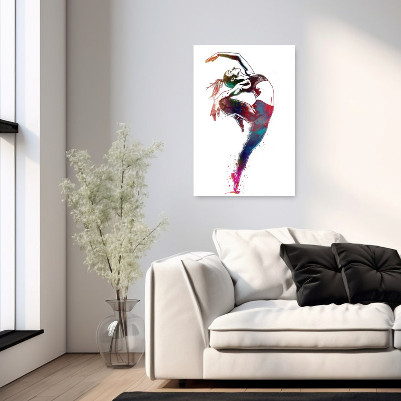 «Dynamic Watercolor Dancer», art mural contemporain coloré abstrait, H 36 po x l 24 po