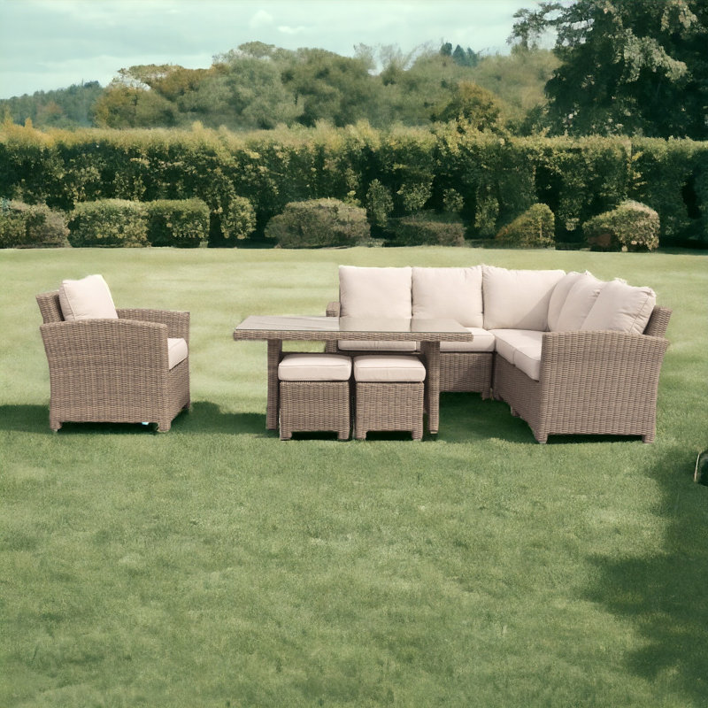 Ensemble de conversation modulaire en rotin 7 pièces avec coussins Lisburn