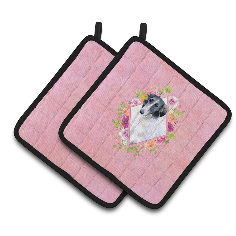 Ensemble de cuisinier poignée 2 pièces caroline trésors sheltie, Rose, Barzoï