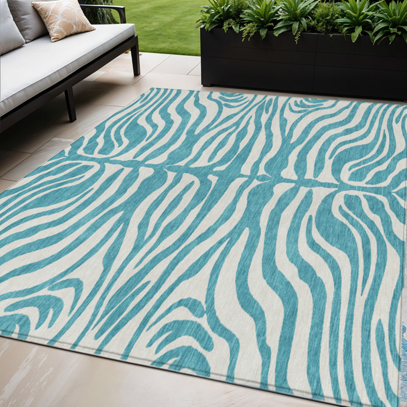 Tapis bleu sarcelle lavable à motif animal 5 pi x 8 pi